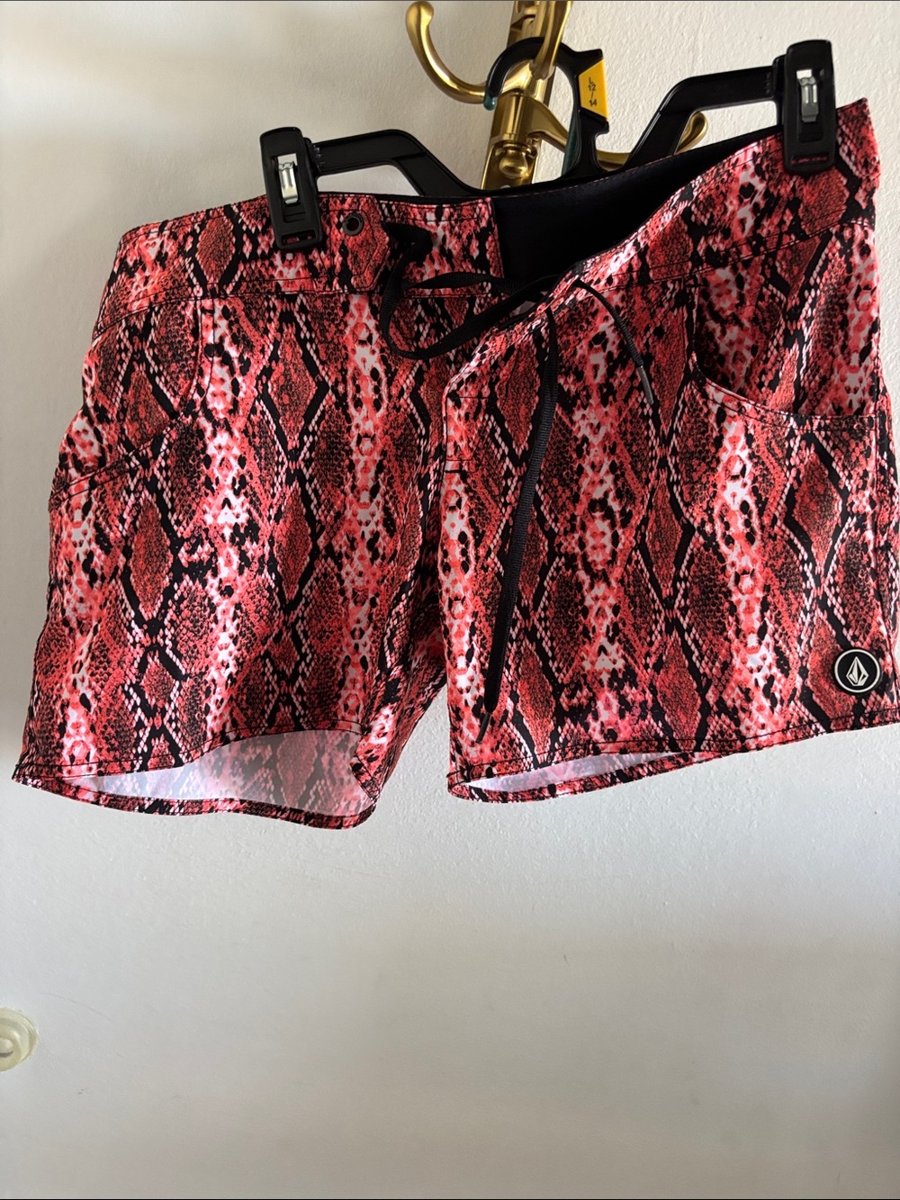 Volcom Women’s Red & Black Snake-Print board Shorts
